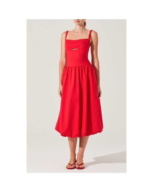 Astr Red Jevi Sleeveless Bubble Midi Dress