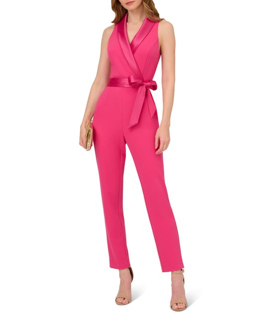 Adrianna Papell Tie Waist Crepe Jumpsuit in Pink Lyst