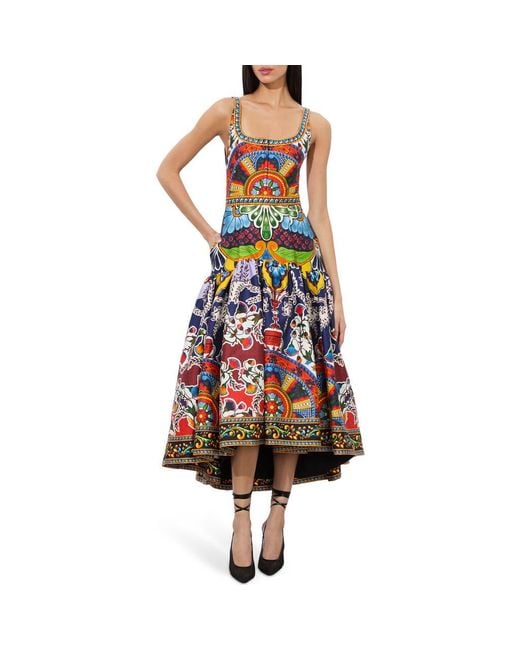 Alice + Olivia Diana Print High-Low Midi Dress in Red | Lyst