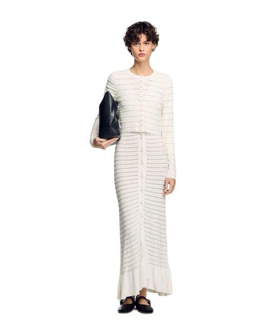 Sandro White Cropped Cardigan With Pearl Buttons