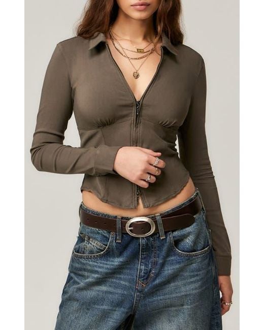 BDG Gray Hailey Zip-Up Shirt