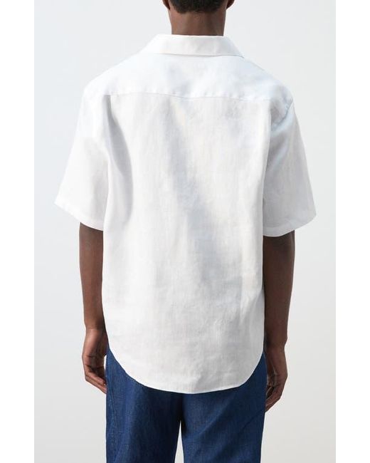 Mango White Solid Slub Linen Polo for men
