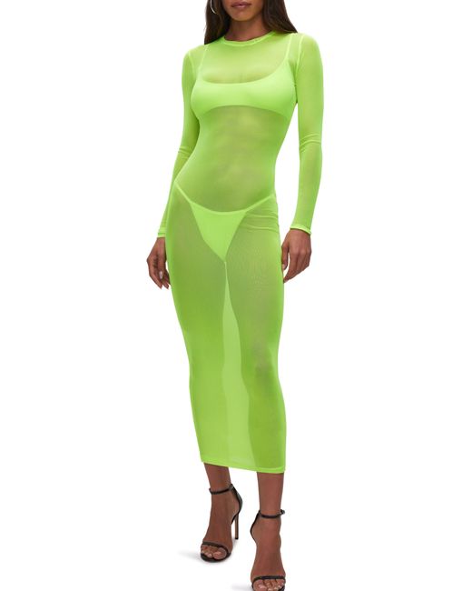 GOOD AMERICAN Green Mesh Swim Cover-up Maxi Dress