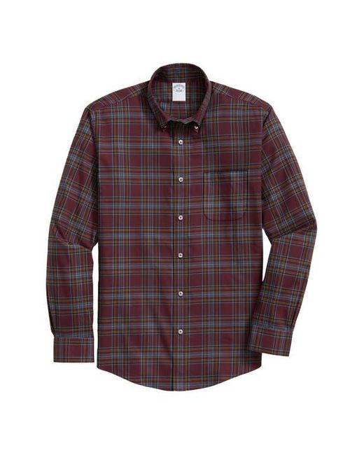Brooks Brothers Purple Regular Fit Plaid Non-Iron Stretch Button-Down Shirt for men