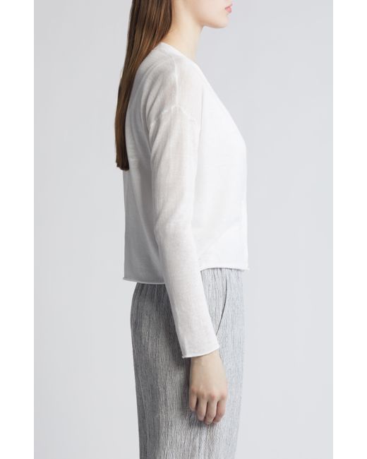 Eileen Fisher White V-neck Organic Linen & Organic Cotton Cardigan
