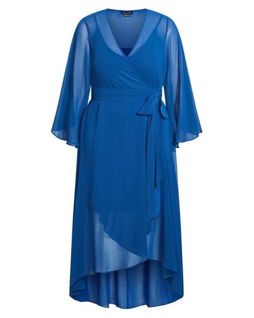 city chic blue wrap dress City Chic Large - Blue Chiffon Faux Wrap Dress