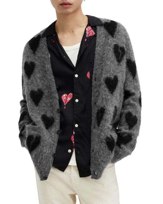 AllSaints Black Amore Fuzzy Heart Cardigan for men