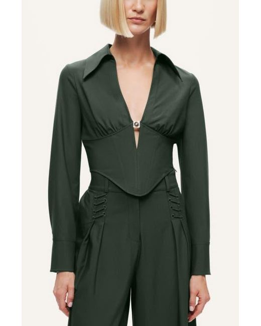 Nocturne Green Sculpted Deep-V Corset Blouse