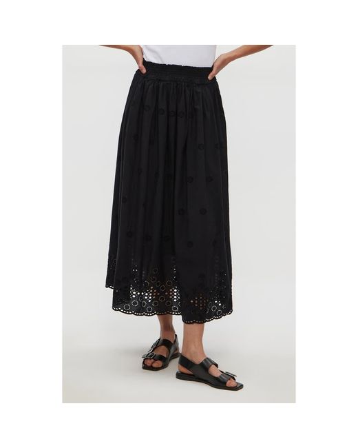 Michael Stars Black Grace Embroidered Eyelet Cotton Midi Skirt