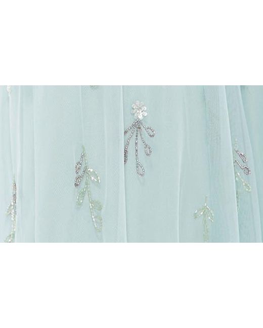 Mac Duggal Blue Floral Embellished Flutter Sleeve Tulle Gown