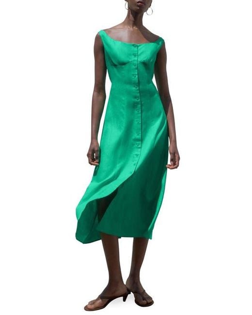 Mango Green Button-Up Midi Dress