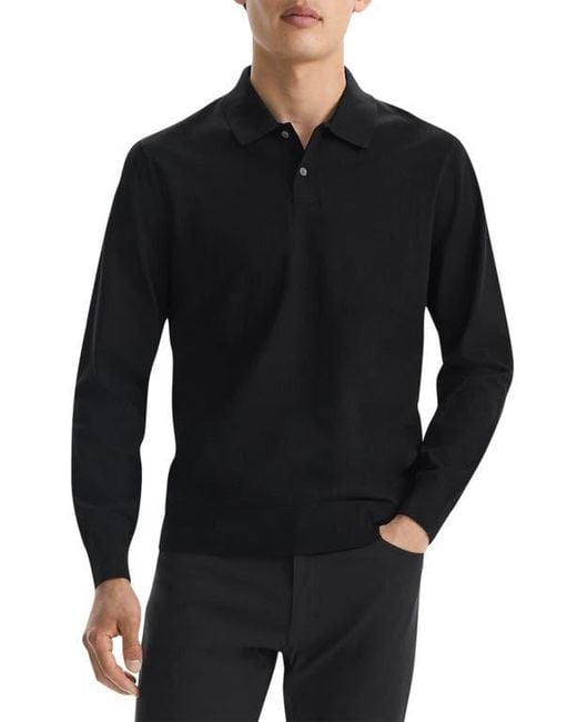 Theory Black Goris Long Sleeve Polo for men