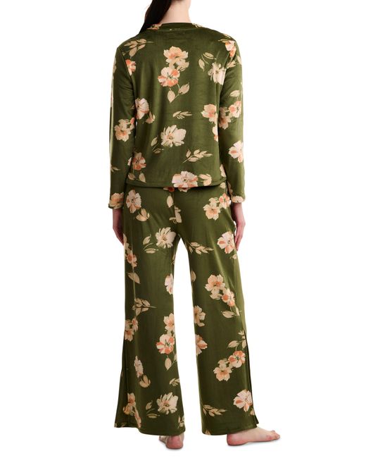 Splendid Green Long Sleeve Wide Leg Velour Pajamas