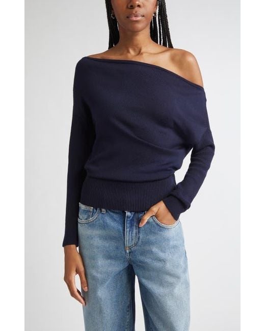 Ramy Brook Blue Chance Wool Off The Shoulder Sweater