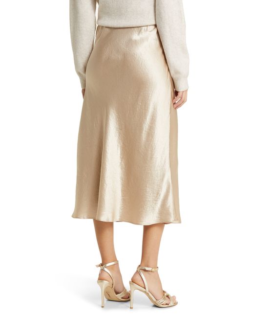 Nordstrom Bias Cut Satin Midi Skirt in Natural Lyst