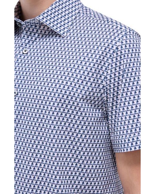 Bugatchi Blue Miles Ooohcotton Geo Print Short Sleeve Button-Up Shirt for men