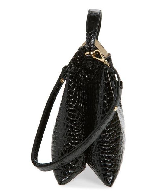 REE PROJECTS Black Medium Elieze Croc Embossed Patent Leather Top Handle Bag