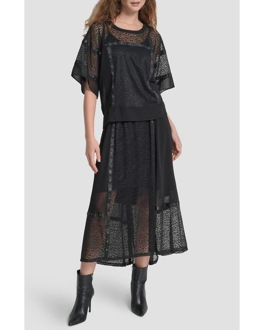 DKNY Black Flowy Leopard Mesh Boxy Top