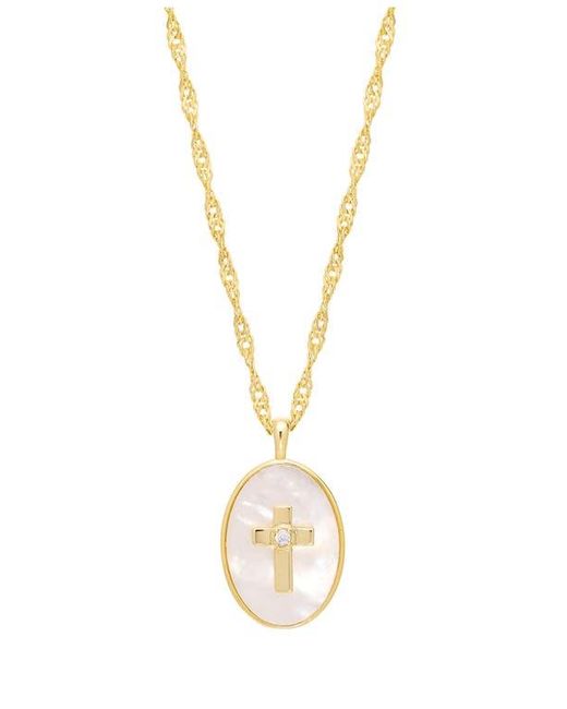 ATHRA LUXE Metallic Mother-Of-Pearl Cross Pendant Necklace
