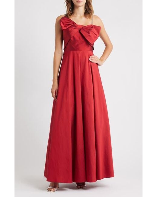 Eliza J Red Rhinestone Strap Bow Bodice Gown