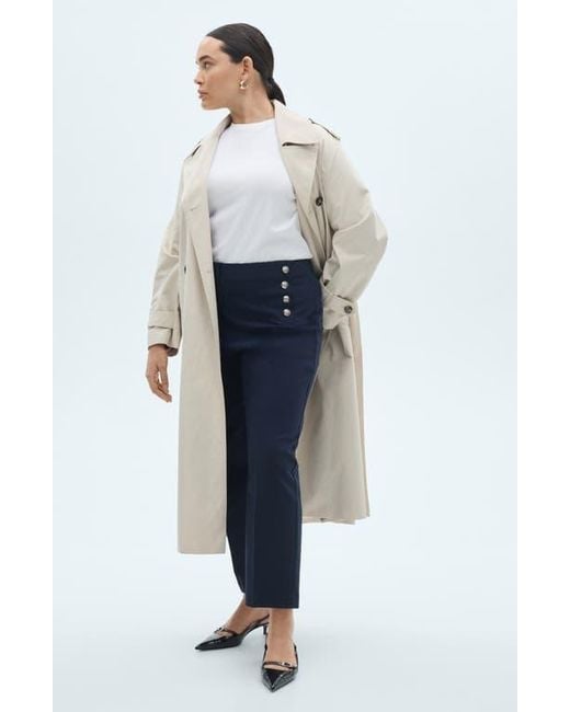 Mango Blue Button Straight Leg Pants