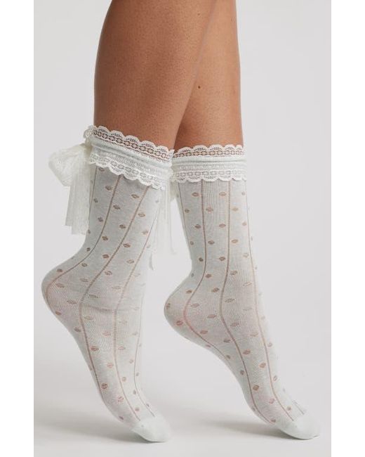 High Heel Jungle White Lace Trim Cotton Blend Crew Socks