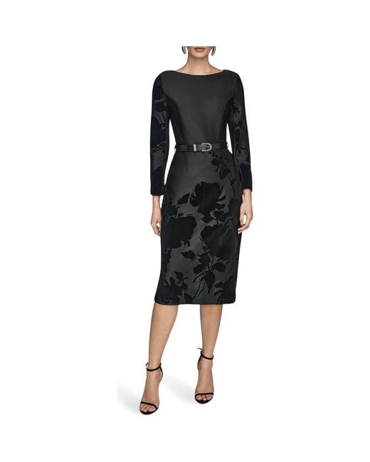 Donna Karan Velvet Floral Belted Long Sleeve Sheath Dress in Black | Lyst Donna Karan Velvet Floral Belted Long Sleeve Sheath Dress in Black | Lyst