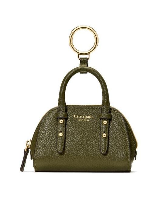 Kate Spade Green Charmed Pebble Leather Key Fob