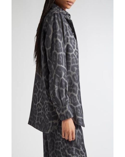 Stella McCartney Black Leopard Print Silk Button-Up Shirt