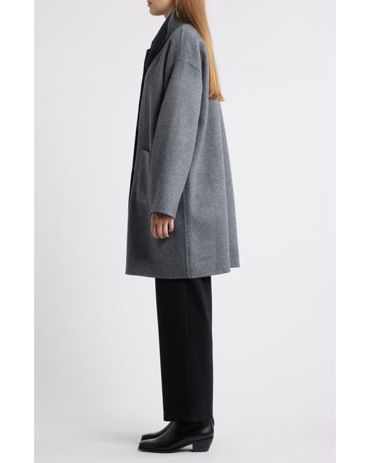 Eileen Fisher Gray Stand Collar Reversible Wool & Cashmere Coat