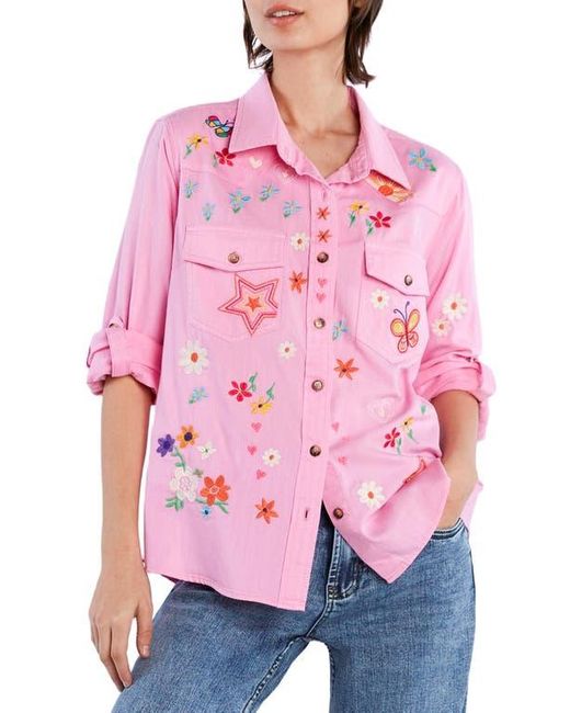 BILLY T Pink Sketchbook Embroidered Button-Up Shirt