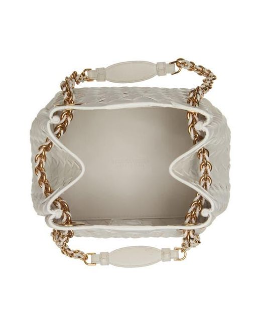 Bottega Veneta White Small Parachute Chain Intrecciato Leather Shoulder Bag