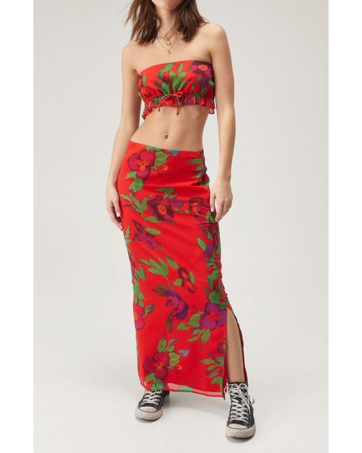 Nasty Gal Red Floral Maxi Skirt