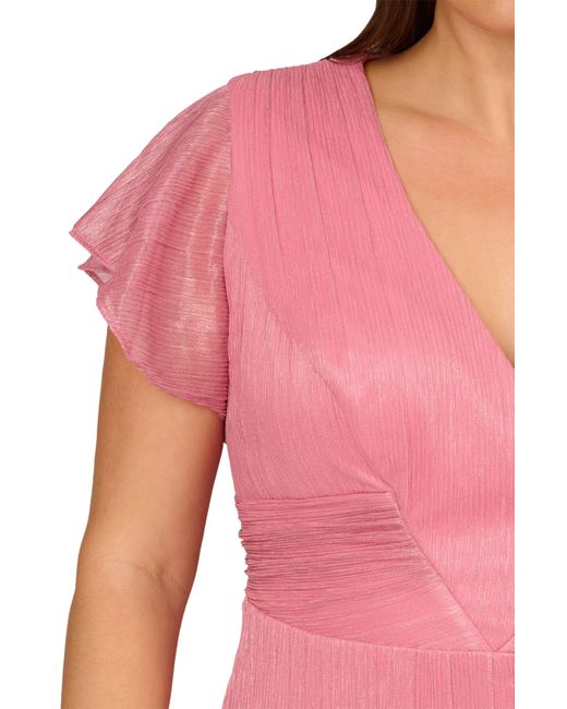 Adrianna Papell Pink Metallic Crinkle Midi Cocktail Dress