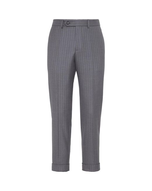 Brunello Cucinelli Gray Chalk Stripe Trousers for men