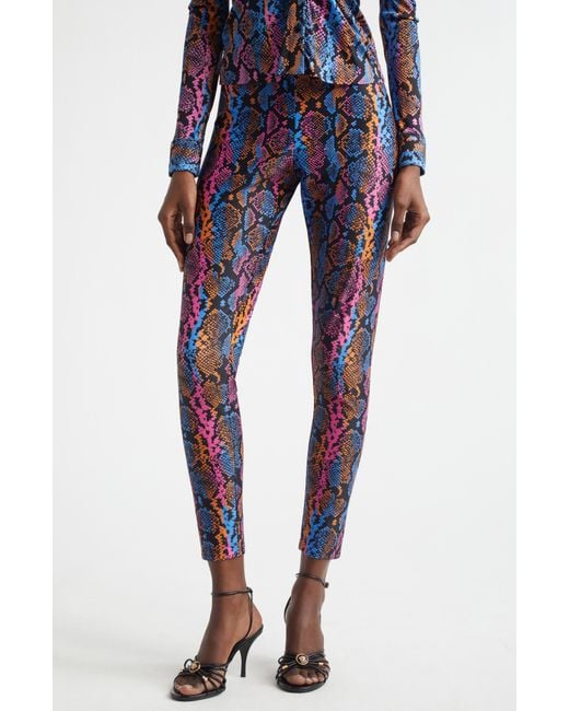 Versace Blue Python Print Leggings