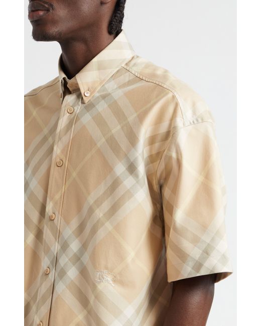 Burberry Natural Equestrian Knight Detail Check Oversize Cotton Button-down Shirt for men