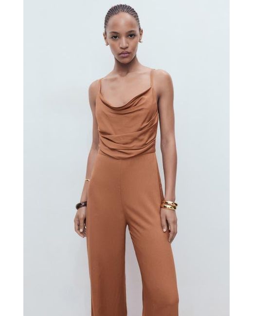 Mango Brown Cowl Neck Wide Leg Jumpsuit