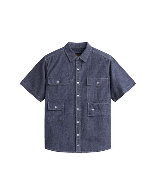 Alpha Industries Blue Multipocket Short Sleeve Button-up Shirt for men