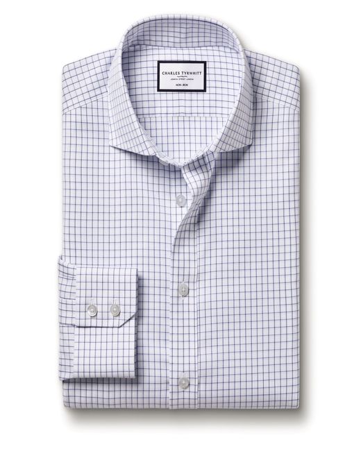 Charles Tyrwhitt Gray Check Non-iron Twill Cutaway Slim Fit Shirt Single Cuff for men