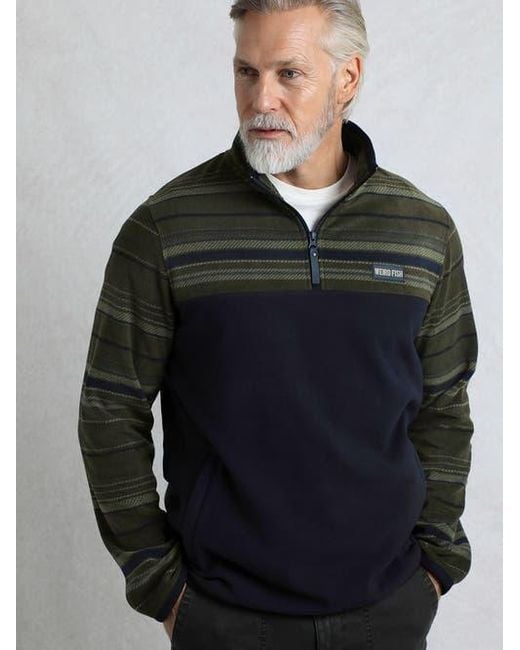Weird Fish Black Gilbert 1/4 Zip Striped Microfleece for men