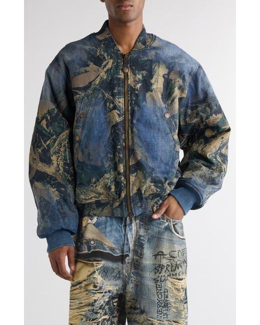 Acne Blue Print Denim Bomber Jacket for men
