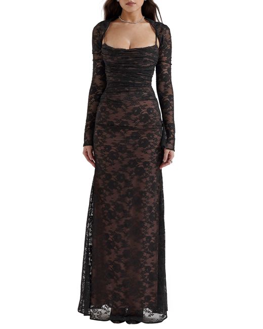 House Of Cb Black Artemis Long Sleeve Lace Maxi Dress