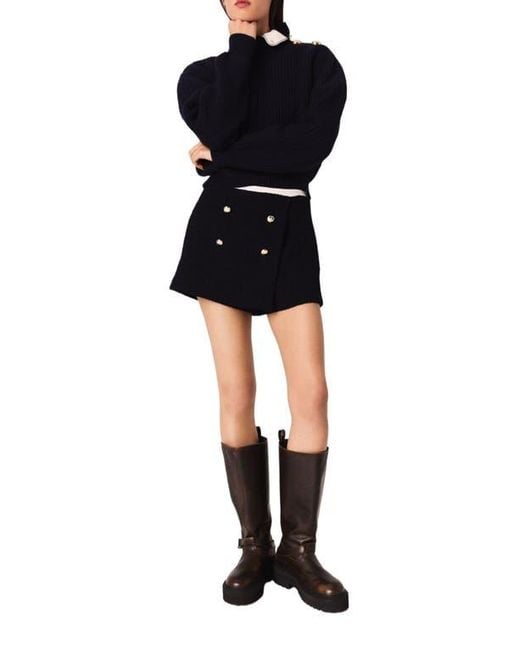 Maje Black Tweed Shorts With Contrast Band