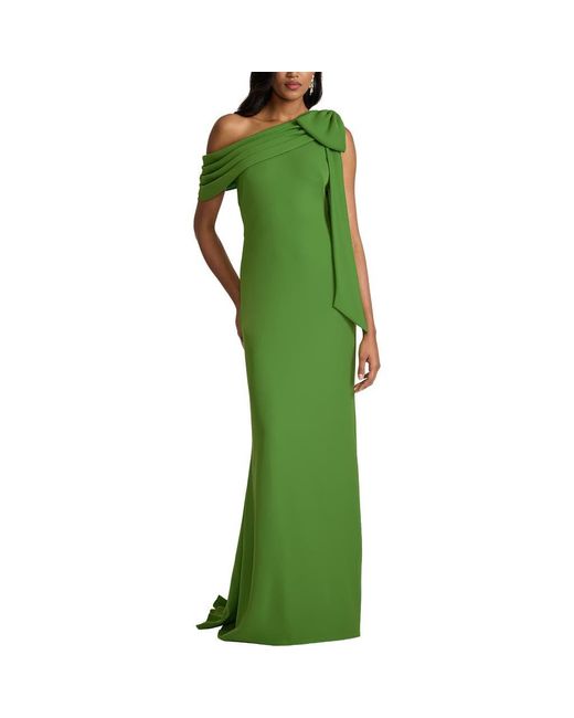 Tadashi Shoji Green One-Shoulder Crepe Column Gown