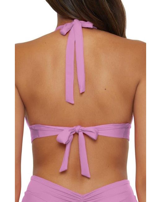 Becca Purple Shirred V-Wire Halter Bikini Top