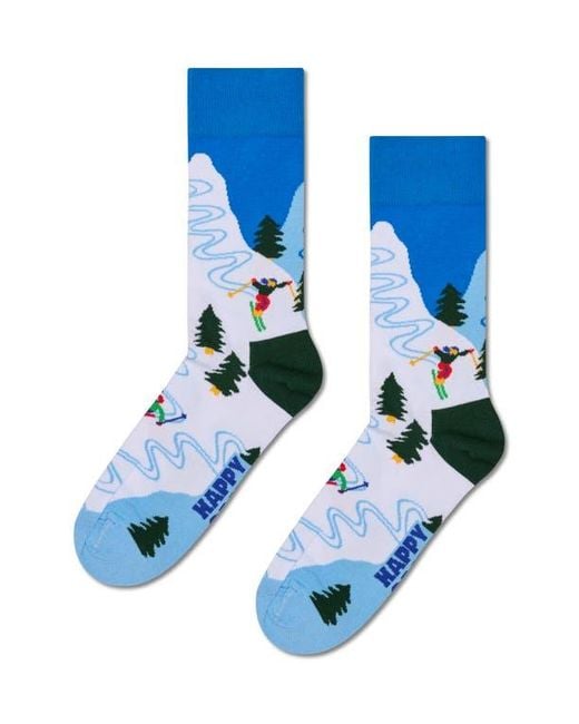 Happy Socks Blue Winter Sports Assorted 2-Pack Cotton Blend Crew Socks Gift Box for men