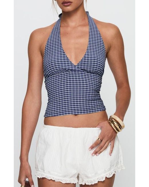 Princess Polly Blue Whimsy Gingham Halter Top