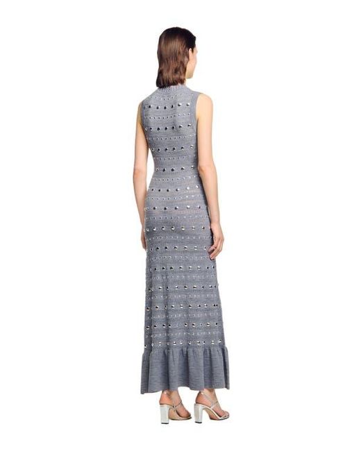 Sandro Blue Knit Maxi Dress With Studs