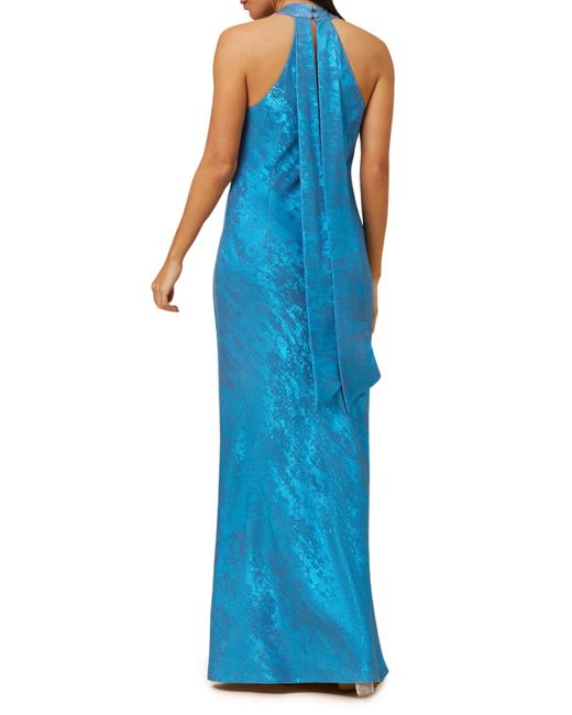 Adrianna Papell Blue Foil Sleeveless Chiffon Gown